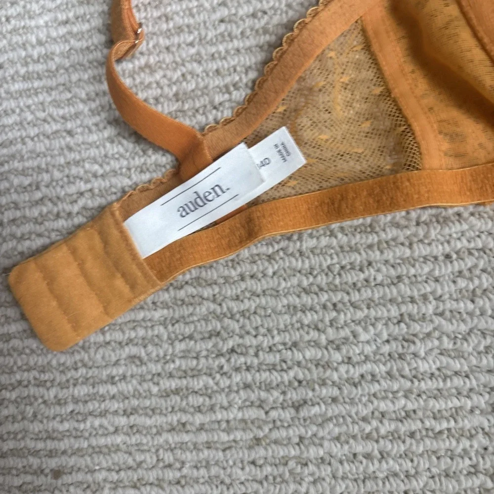 Auden Unlined Balconette Bra 34D Yellow Lace Underwire Unlined